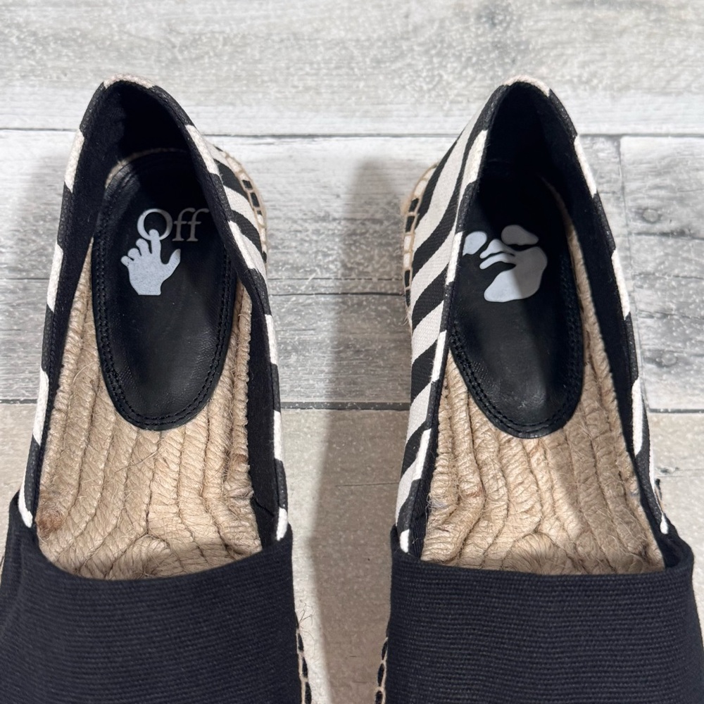 OFF-WHITE Women's Striped Canvas Espadrilles - Black / White - Sz - 7.5.US/38.EU - Picture 4 of 8